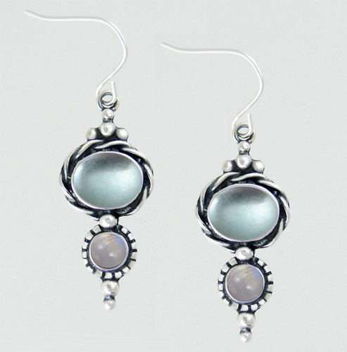 Sterling Silver Drop Dangle Earrings With Blue Topaz And Rainbow Moonstone